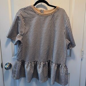NWT XL ADDISON BAY BOTANIST BLOUSE PEPLUM NAVY & CAMEL
